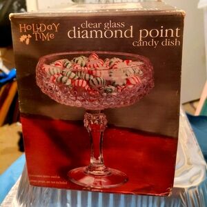 Holiday Time Clear Glass Candy Dish with Diamond Design